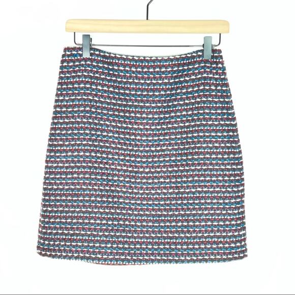 Loft red white blue black A-line tweed business casual skirt size 4 petite 4P - Picture 1 of 5